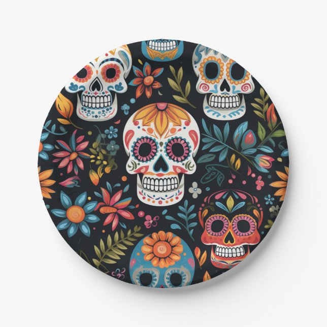 Colourful Sugar Skulls Paper Plate (Front)