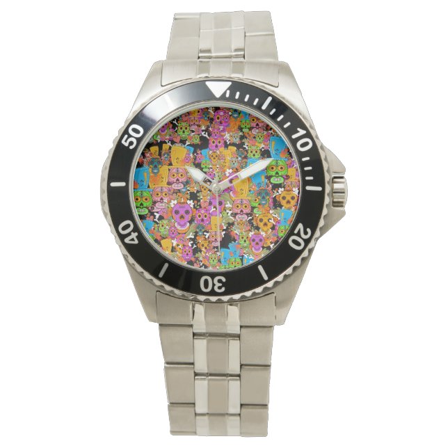 Colourful Sugar Skulls Pattern Watch (Front)