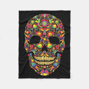 Colourful Sugar Skulls With Birds _ Dia De Los Fleece Blanket