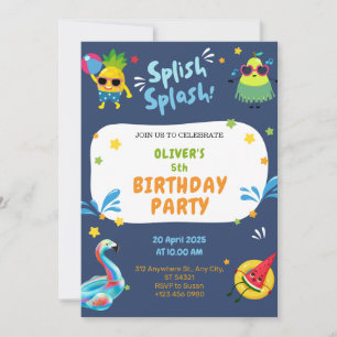 Colourful Summer 5th Birthday Party Invitation  