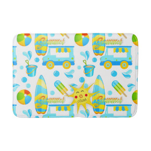 Colourful Summer and Beach Fun Monogrammed Pattern Bath Mat