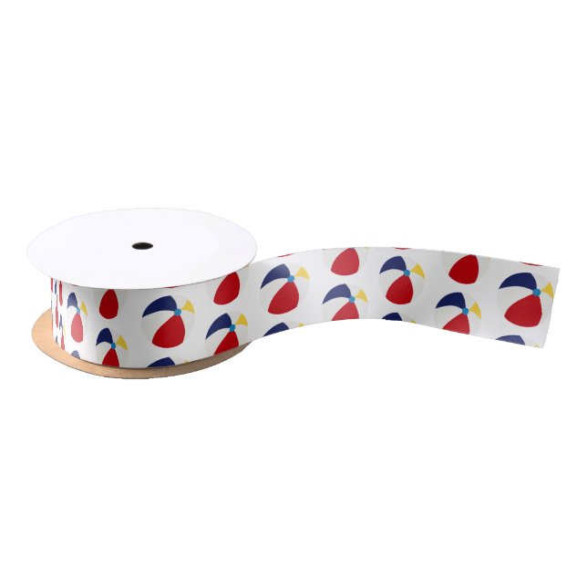 Colourful Summer Beach Ball White Background Satin Ribbon (Spool)