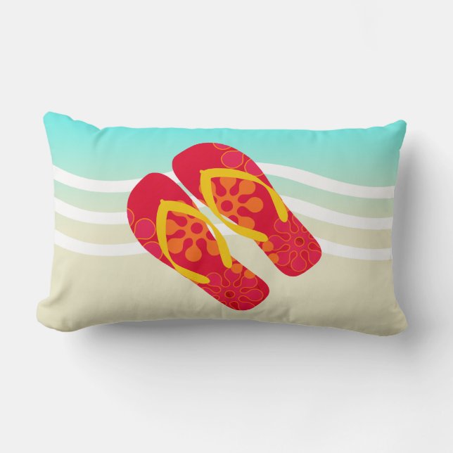 Colourful Summer Beach Flip Flops Throw Pillow (Front)