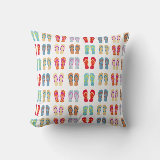 Colourful Summer Beach Flip Flops Throw Pillow (Front)
