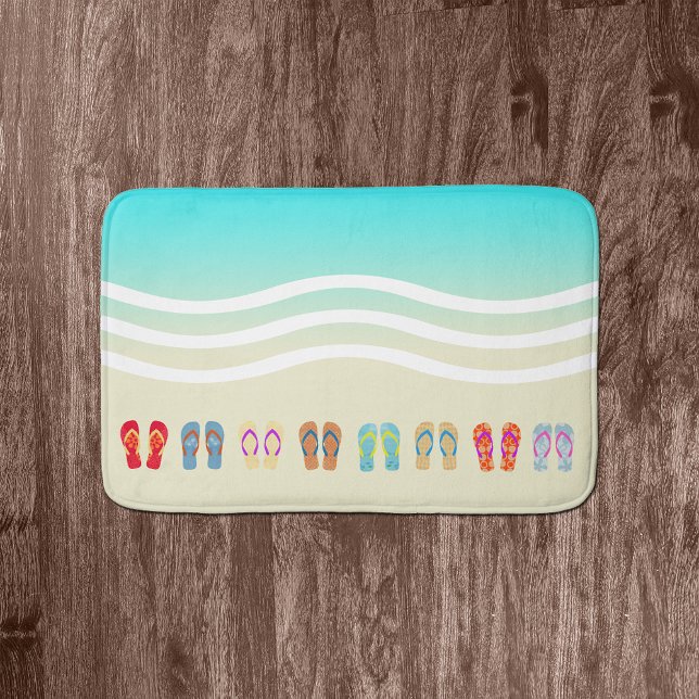 Colourful Summer Beach Waves  Flip Flops Bath Mat (Creator Uploaded)