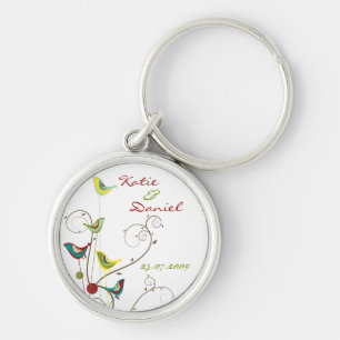 Colourful Summer Bird and Swirls Save-the-Date Key Ring