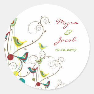 Colourful Summer Birds Swirls Chic Wedding Sticker
