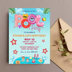 Colourful summer birthday invitation / Pool Party 