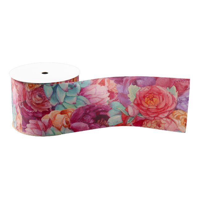 Colourful Summer bouquet Grosgrain Ribbon (Spool)