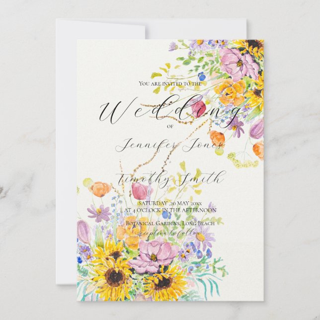 colourful summer bouquet  wedding invitation (Front)