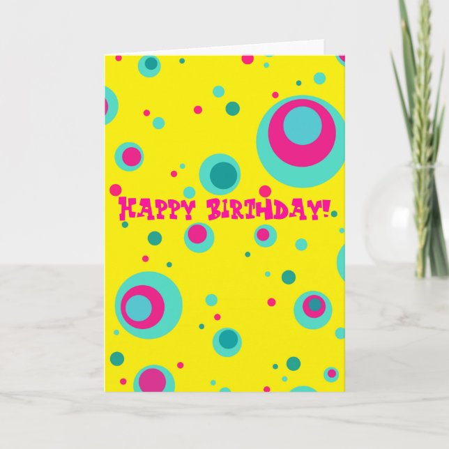 Colourful Summer Bubbles dots Fresh Yellow Birthda Card (Front)