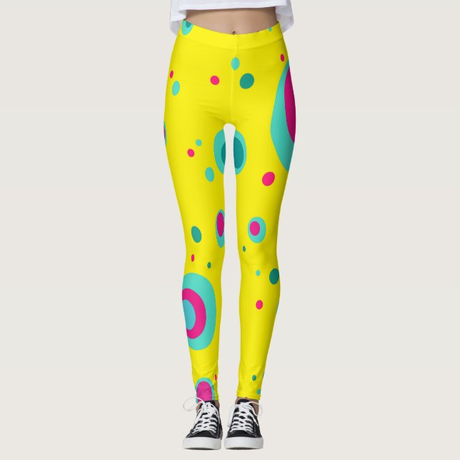 Colourful Summer Bubbles dots Yellow Fresh pattern Leggings (Front)