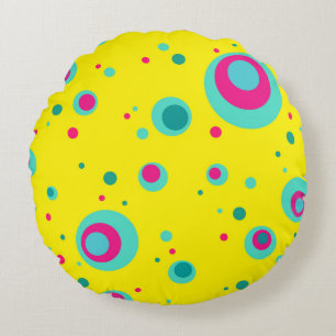 Colourful Summer Bubbles dots Yellow Fresh pattern Round Cushion