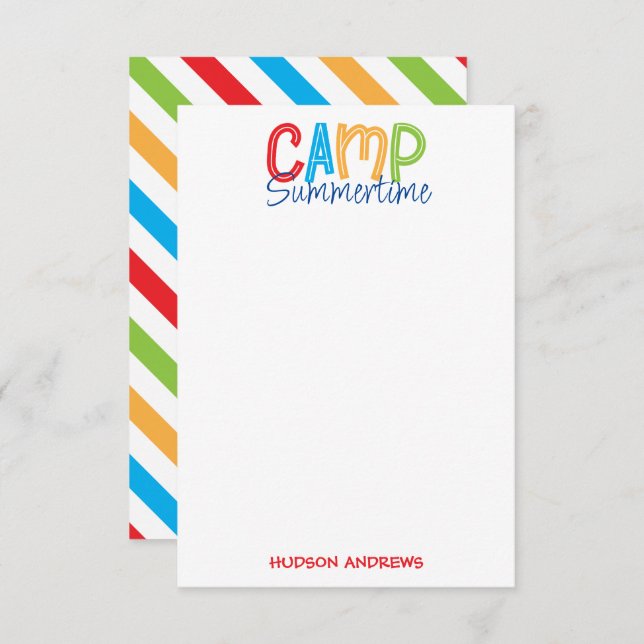 Colourful Summer Camp Personalised Note Cards (Front/Back)