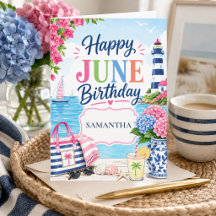 Colourful Summer Coastal Custom Name June Birthday