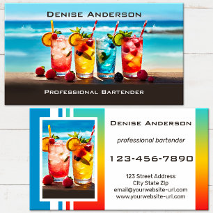 Colourful Summer Cocktail Beach Bartender  Business Card
