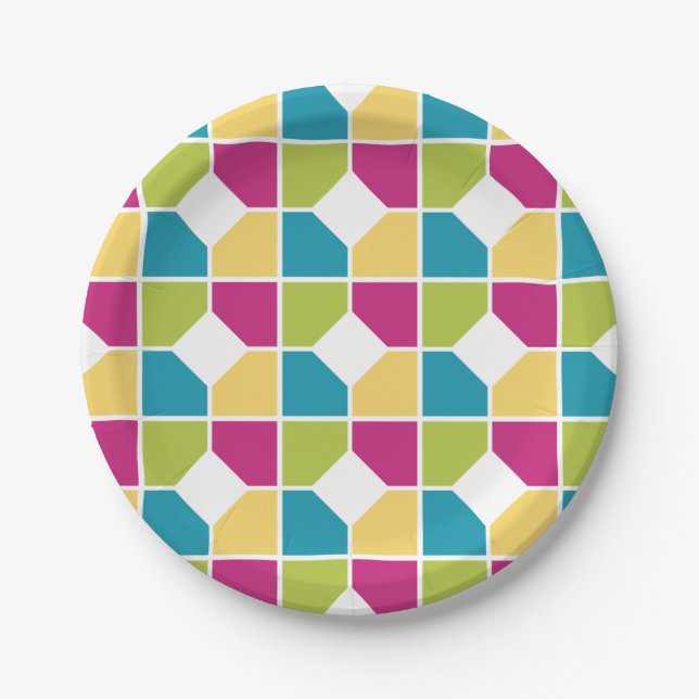 Colourful | SUMMER COLORS | Quadrants | Geometric Paper Plate (Front)