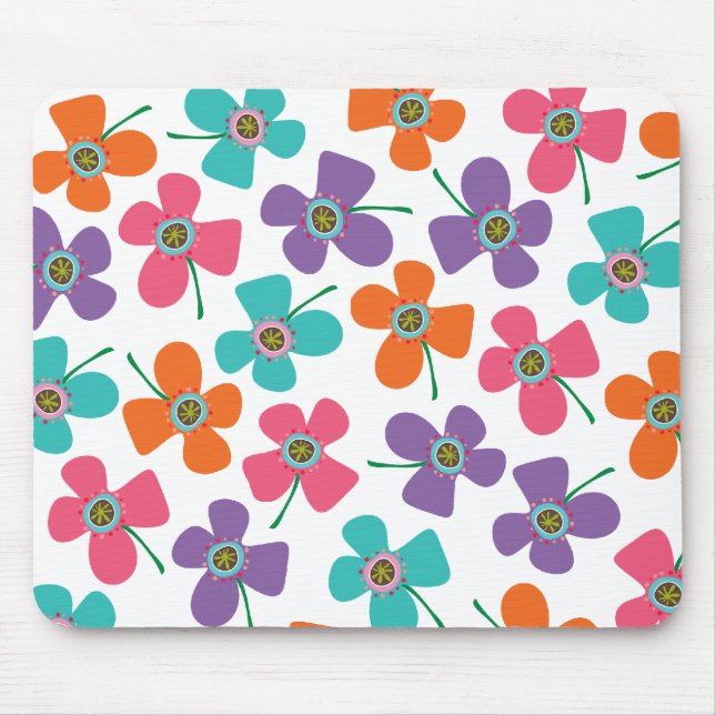 Colourful Summer Daisies Pop Whimsical Fun Pattern Mouse Mat (Front)