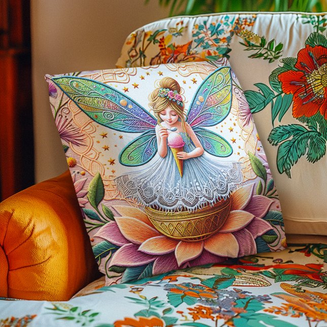 Colourful Summer Fairy Two  Illustration Cushion (Creator Uploaded)