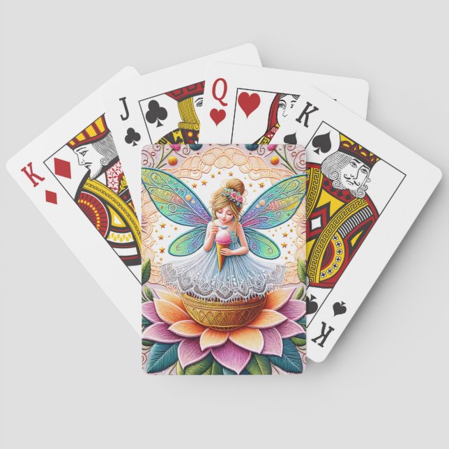 Colourful Summer Fairy Two  Illustration Playing Cards (Back)