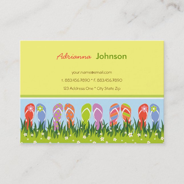 Colourful Summer Flip Flops Fun In The Sun Garden Business Card (Front)