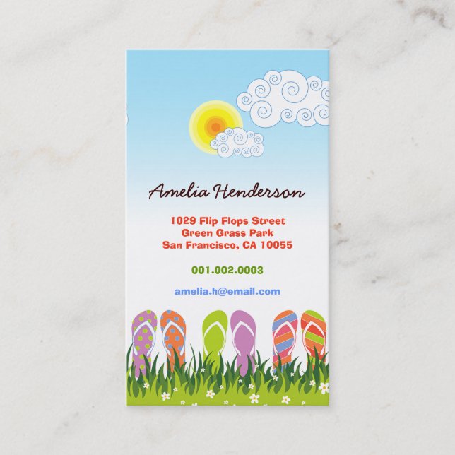 Colourful Summer Flip Flops Fun In The Sun Garden Business Card (Front)