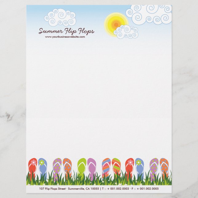 Colourful Summer Flip Flops Fun In The Sun Garden Personalised Letterhead (Front)
