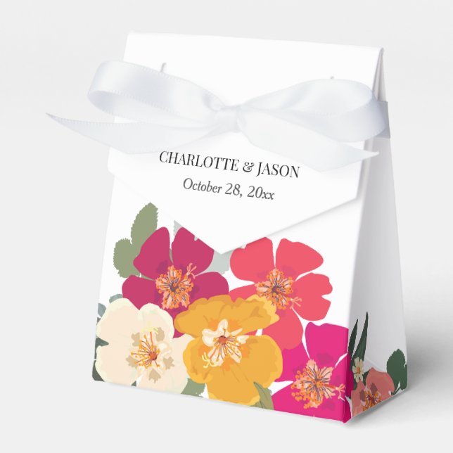  Colourful Summer Floral Couple Name Wedding Favour Box (Front Side)