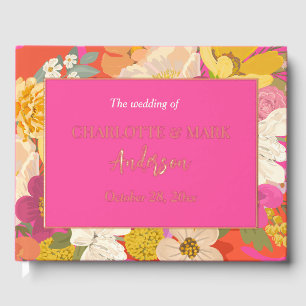 Colourful Summer Floral Garden Pink Wedding  Guest Book