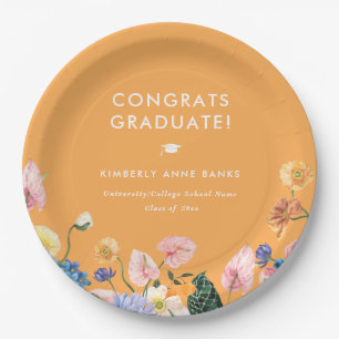 Colourful Summer Floral Graduation Party Paper Plate