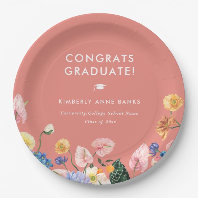 Colourful Summer Floral Graduation Party Paper Plate (Front)