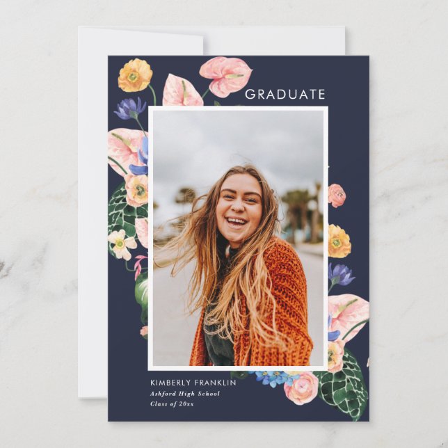 Colourful Summer Floral Graduation Photo Invitatio Invitation (Front)