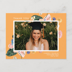 Colourful Summer Floral Graduation Photo Thank You Postcard