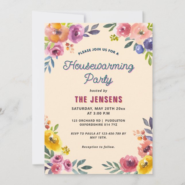Colourful Summer Floral Housewarming Invitation (Front)