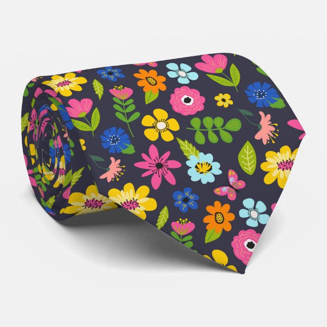 Colourful Summer Floral Neck Tie (Rolled)