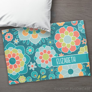Colourful Summer Floral Pattern Custom Name Pillowcase