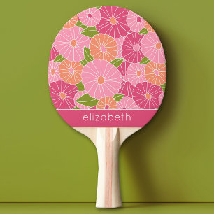 Colourful Summer Floral Pattern Custom Name Ping Pong Paddle