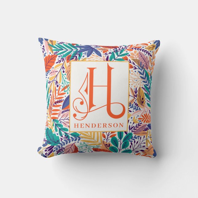 Colourful Summer Floral Pattern Monogram H Cushion (Front)