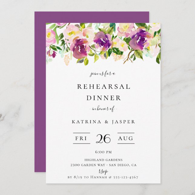 Colourful Summer Floral Rehearsal Dinner Invitation (Front/Back)