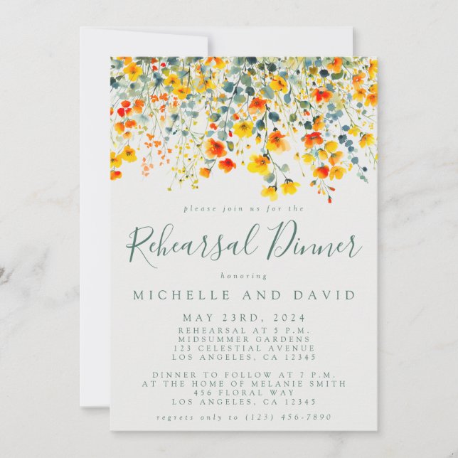 Colourful Summer Floral Wedding Rehearsal Dinner Invitation (Front)