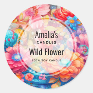 Colourful Summer Flower Bouquet Candle Business Classic Round Sticker