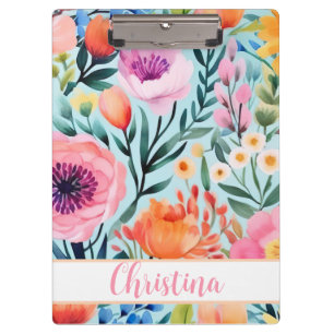 colourful summer flower design with name  clipboard