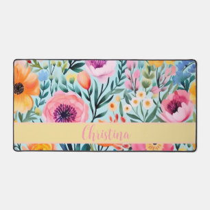 colourful summer flower design with name desk mat