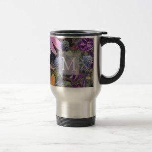Colourful Summer Flower Garden Monogram Travel Mug