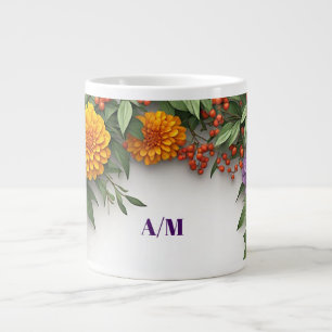 Colourful Summer Flower Wreath With Garden Blooms Large Coffee Mug