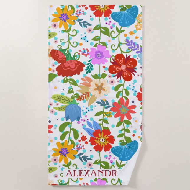 Colourful Summer Flowers Beach Towel (Front)
