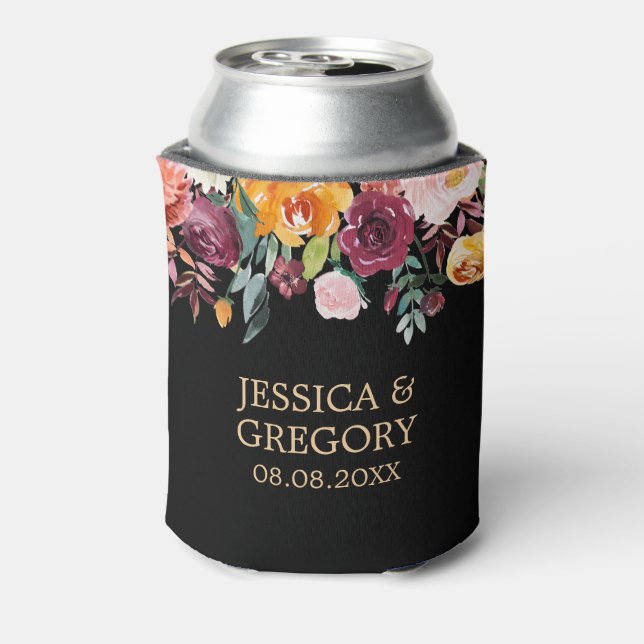 Colourful Summer Flowers border Wedding Design Can Cooler (Can Back)