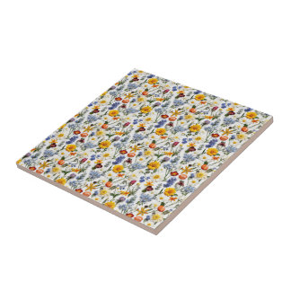Colourful Summer Flowers on Small Printing Tile
