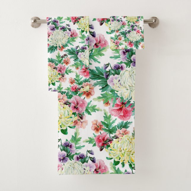 Colourful summer flowers pattern bath towel set (Insitu)