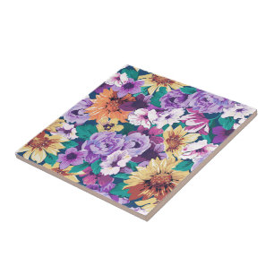 Colourful summer flowers pattern collage tile